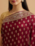 Mohey Wine Floral Buta Patterned Saree with Stone Embellishments