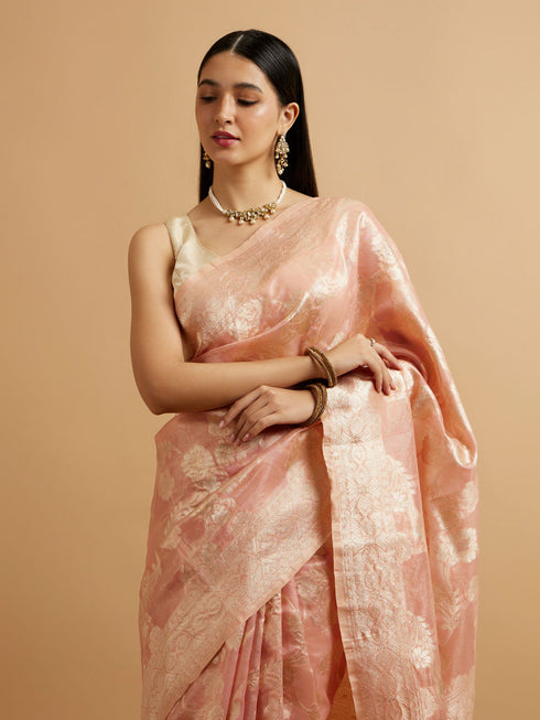 Mohey Pink Floral Patterned Saree