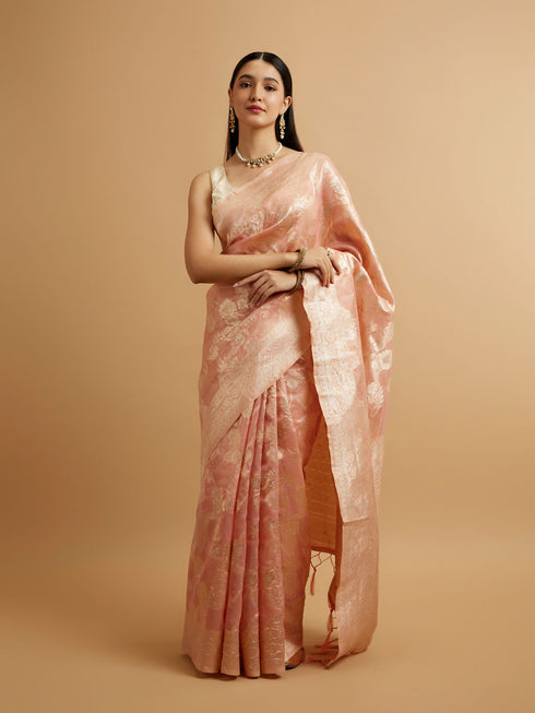 Mohey Pink Floral Patterned Saree