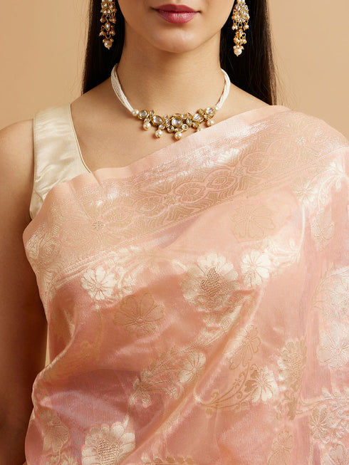 Mohey Pink Floral Patterned Saree