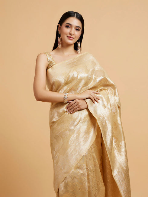 Mohey Cream Beige Floral Patterned Saree