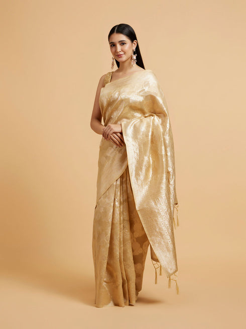 Mohey Cream Beige Floral Patterned Saree
