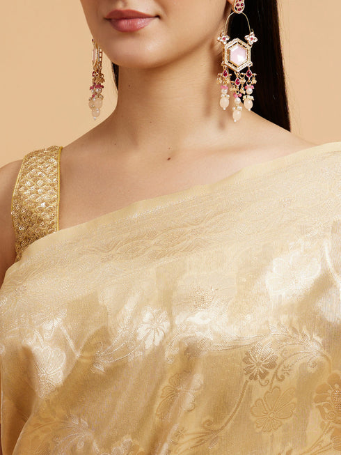 Mohey Cream Beige Floral Patterned Saree