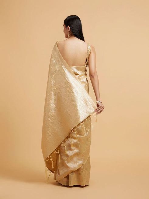 Mohey Cream Beige Floral Patterned Saree
