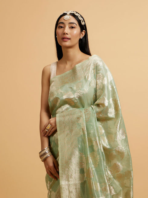 Mohey Sea Green Floral Patterned Saree