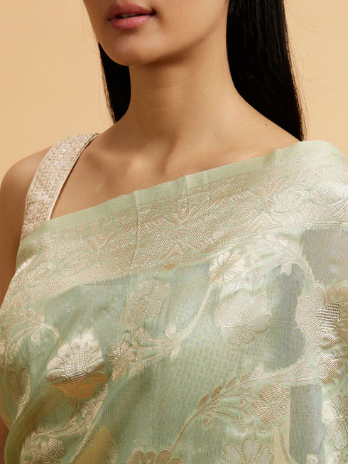 Mohey Sea Green Floral Patterned Saree