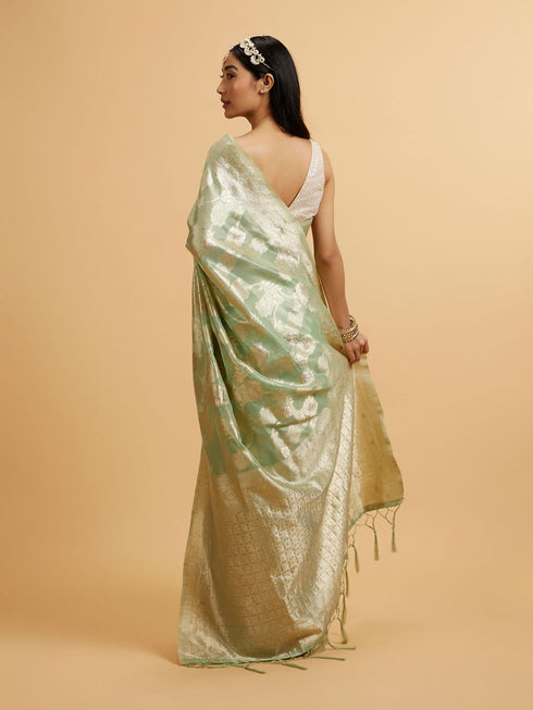 Mohey Sea Green Floral Patterned Saree