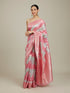 Mohey Pink Light Blue Leaf Patterned Saree