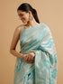 Mohey Light Blue Leaf Patterned Saree with Floral Motifs