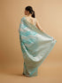 Mohey Light Blue Leaf Patterned Saree with Floral Motifs