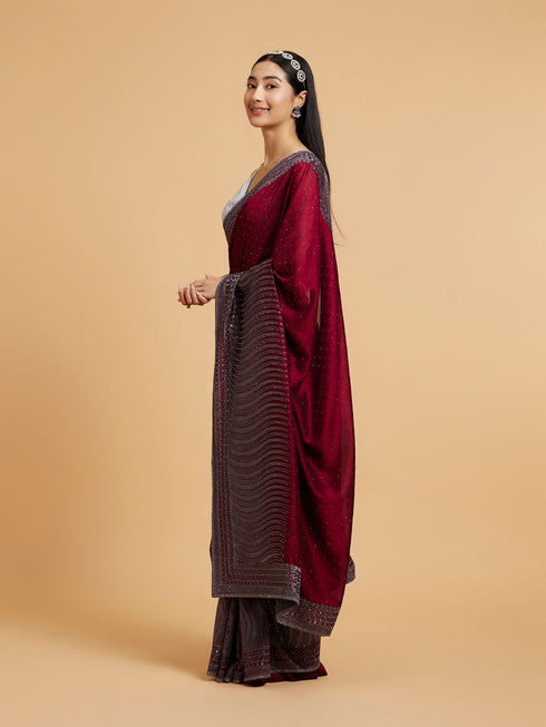 Mohey Wine Elegance Drape Saree