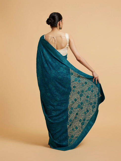 Mohey Rama Green Bel Buti Embroidered Saree with Rhinestones