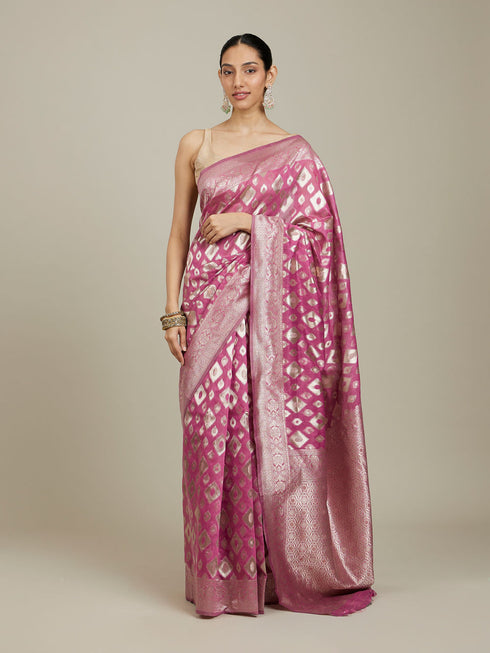 Mohey Purple Ikat Diamond Patterned Saree