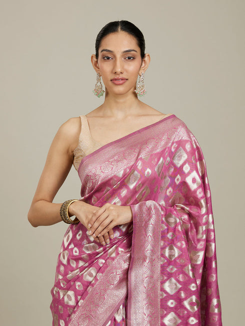 Mohey Purple Ikat Diamond Patterned Saree