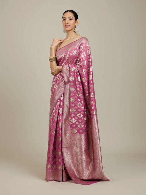 Mohey Purple Ikat Diamond Patterned Saree
