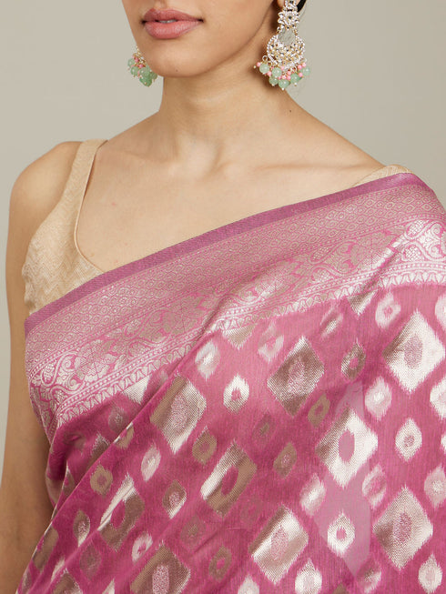 Mohey Purple Ikat Diamond Patterned Saree