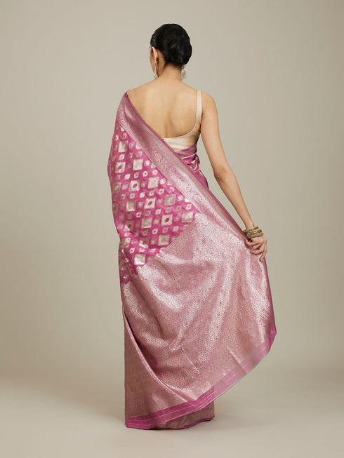 Mohey Purple Ikat Diamond Patterned Saree