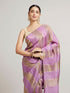 Mohey Orchid Purple Paisley & Bel Buti Patterned Saree with Pearl Border