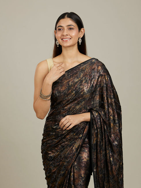 Mohey Kohl Black Jaal Patterned Stone Embellished Saree