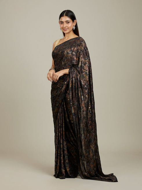 Mohey Kohl Black Jaal Patterned Stone Embellished Saree