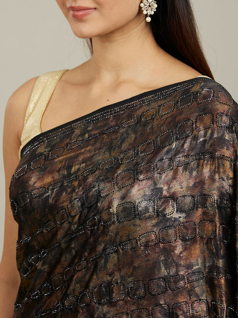Mohey Kohl Black Jaal Patterned Stone Embellished Saree