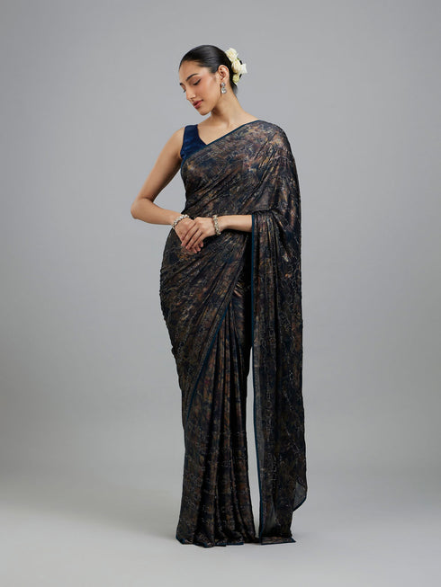 Mohey Ravishing Rama Green Georgette Saree