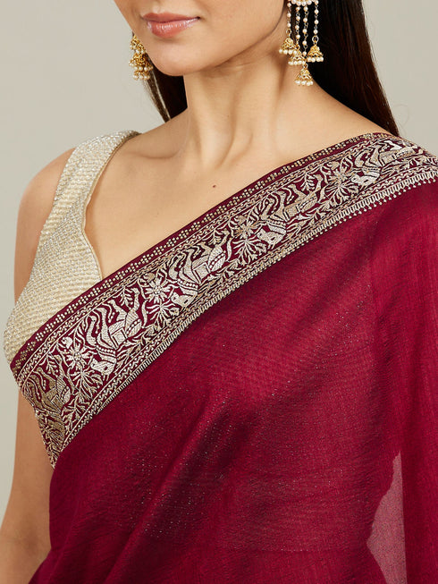 Mohey Royal Wine Doli Baraat Patterned Saree