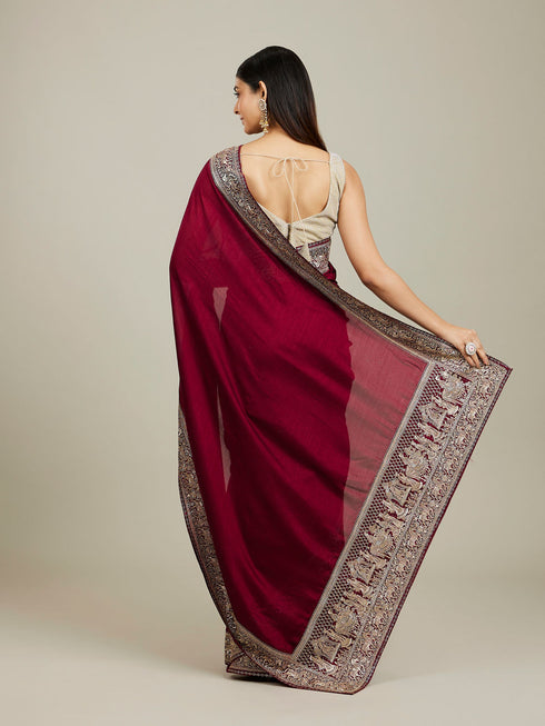 Mohey Royal Wine Doli Baraat Patterned Saree