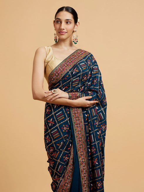 Mohey Glistening Blue Saree