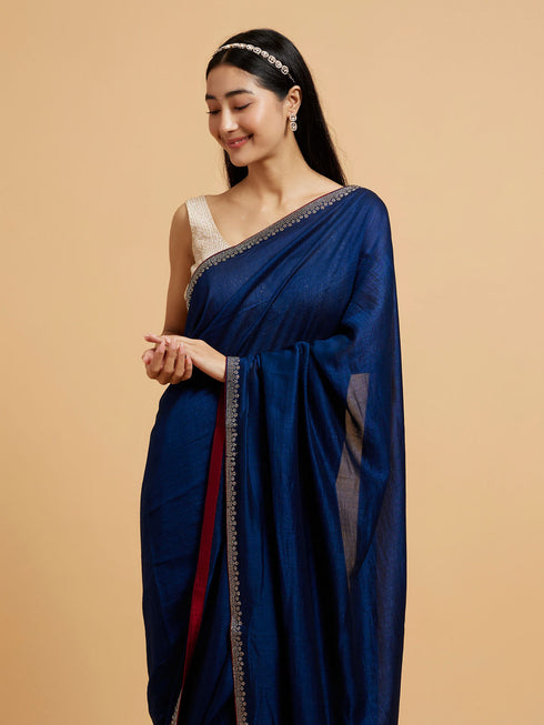 Mohey Teal Blue Rhinestone Embellished Saree