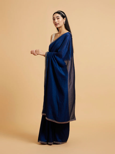 Mohey Teal Blue Rhinestone Embellished Saree