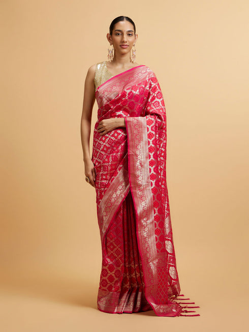 Mohey Rani Bandhani Print Jaal Patterned Saree