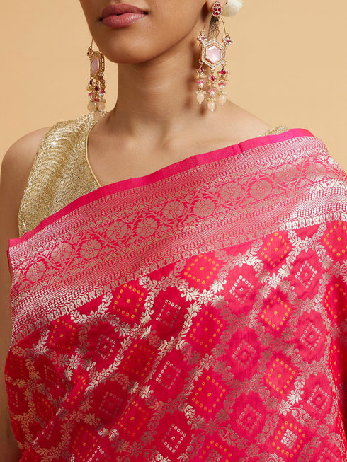 Mohey Rani Bandhani Print Jaal Patterned Saree