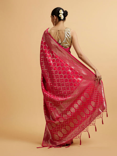 Mohey Rani Bandhani Print Jaal Patterned Saree