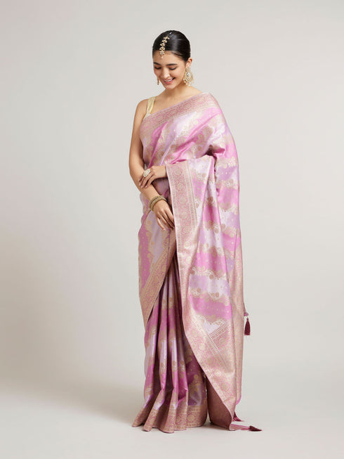 Mohey Orchid Purple Bel Patterned Saree with Floral Borders
