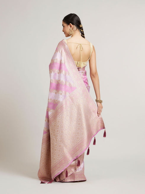 Mohey Orchid Purple Bel Patterned Saree with Floral Borders
