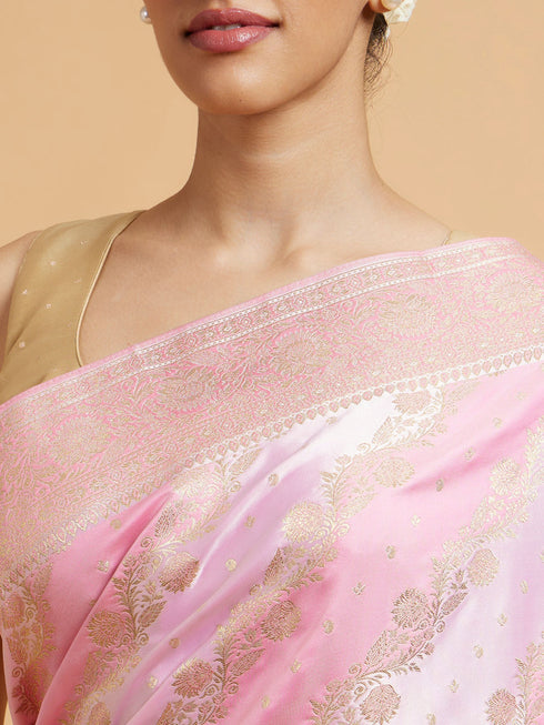 Mohey Carnation Pink Bel Patterned Saree with Floral Borders