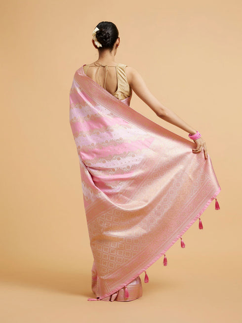 Mohey Carnation Pink Bel Patterned Saree with Floral Borders