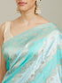 Mohey Sky Blue Bel Patterned Saree with Floral Borders