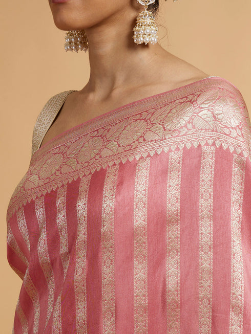 Mohey Rose Pink Floral Patterned Saree