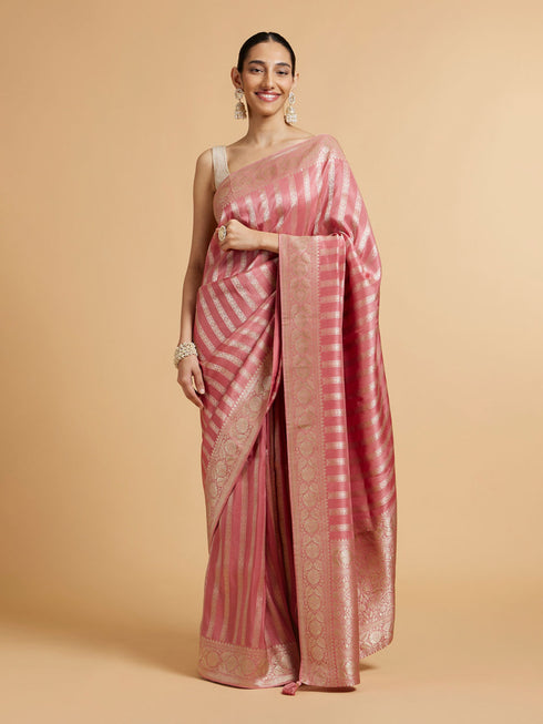 Mohey Rose Pink Floral Patterned Saree