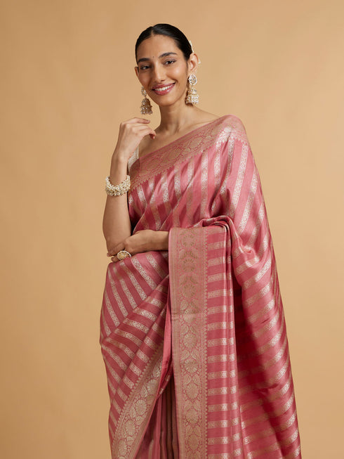 Mohey Rose Pink Floral Patterned Saree