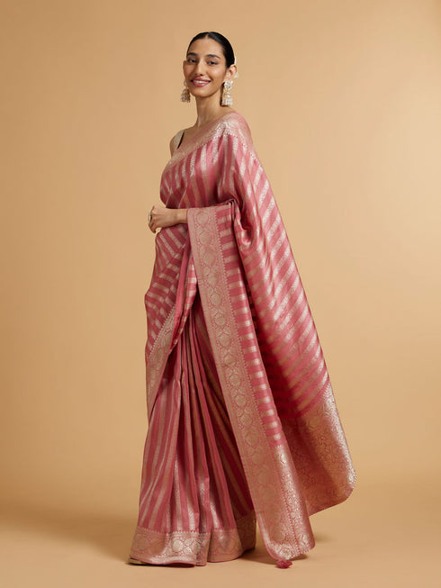 Mohey Rose Pink Floral Patterned Saree
