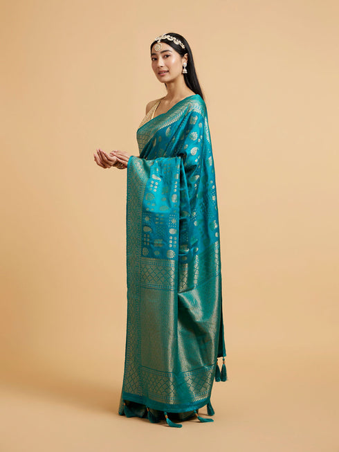 Mohey Rama Green Saree with Paisley and Buta Motifs