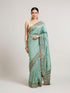 Mohey Sea Green Floral & Grid Patterned Saree with Sequin Work