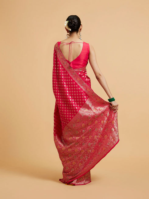 Mohey Rani Pink Buta Jaal Patterned Saree with Cutdana & Rhinestone Work