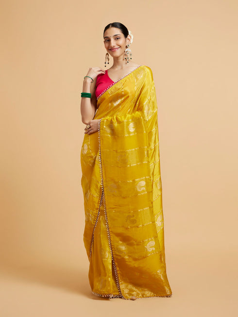 Mohey Effulgent Mustard Satin Saree