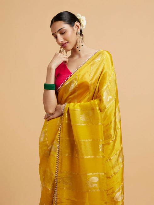 Mohey Effulgent Mustard Satin Saree