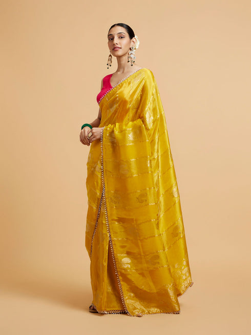 Mohey Effulgent Mustard Satin Saree