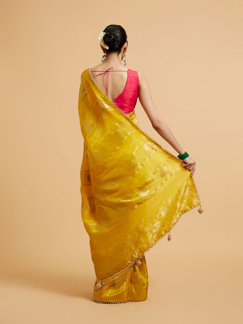 Mohey Effulgent Mustard Satin Saree